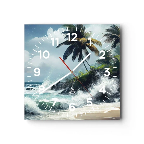 Relógio de parede - Relógio em vidro - Em uma costa tropical - 30x30 cm
