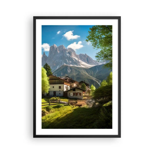 Pôster com moldura preta - Uma aldeia de montanha no sopé de picos majestosos - 50x70cm - Idílio alpino - Decoração de parede moderna para a sala de estar e quarto ARTTOR