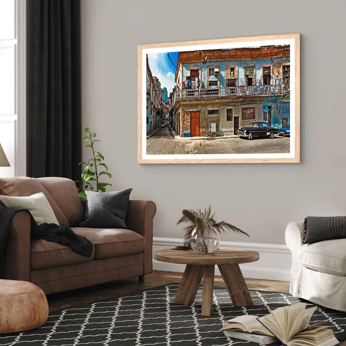 Pôster com moldura de carvalho claro - Vibrações de Havana - 100x70 cm