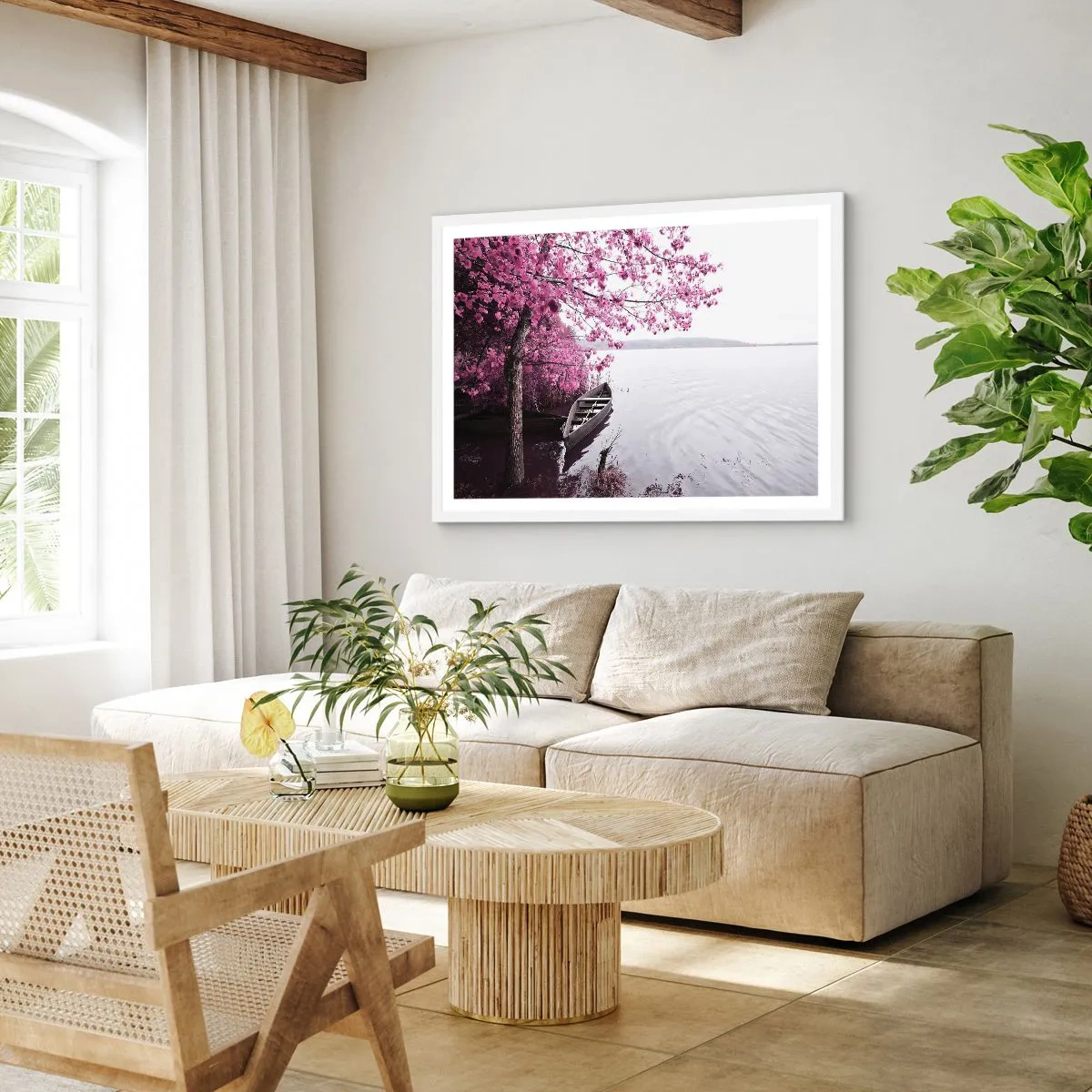 Pôster em moldura branca - Em silêncio cor-de-rosa - 91x61 cm