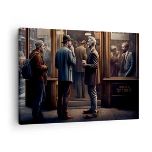 Quadro em tela - Cena de rua com pessoas em frente a um café retrô - 70x50cm - Boa hora do dia - Decoração de parede moderna para a sala de estar e quarto ARTTOR