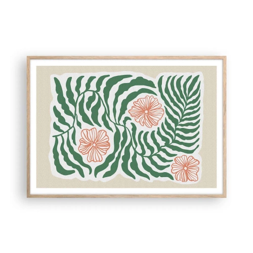 Pôster com moldura de carvalho claro - Florescendo em verde - 100x70 cm