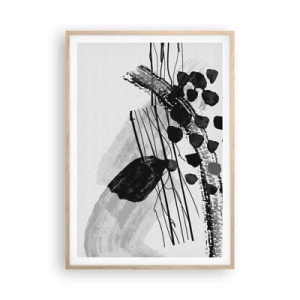 Pôster com moldura de carvalho claro - Abstração orgánica em preto e branco - 70x100 cm