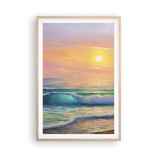 Pôster com moldura de carvalho claro - O canto turquesa das ondas - 61x91 cm
