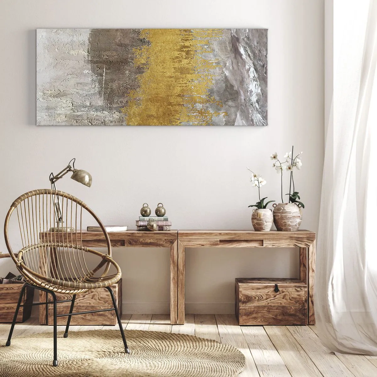 Quadro em tela - Uma explosão dourada - 100x40 cm