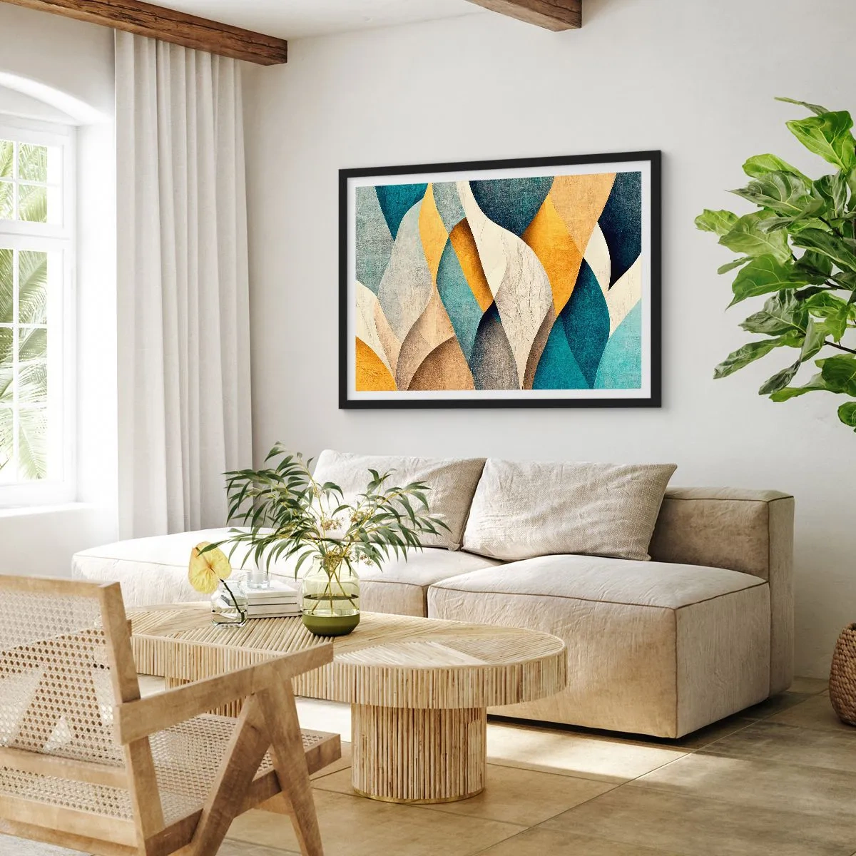 Pôster com moldura preta - Ritmo e onda - 70x50 cm