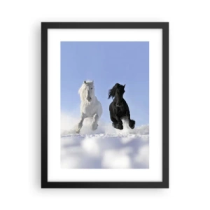Pôster com moldura preta - Galope preto e branco - 30x40 cm