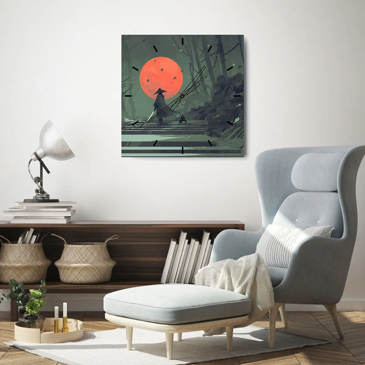 Relógio de parede - Relógio em vidro - O guerreiro da lua vermelha - 40x40 cm
