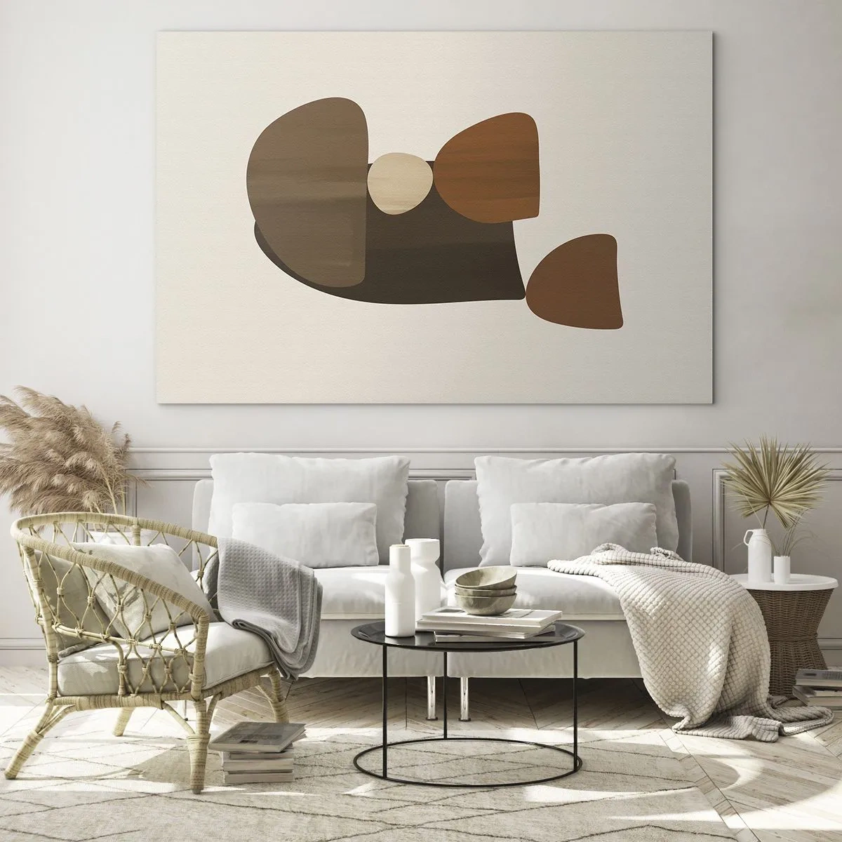Quadro em vidro - Composição abstrata em tons de marrom e bege - 70x50cm - Composição em bronze - Decoração de parede moderna para a sala de estar e quarto ARTTOR