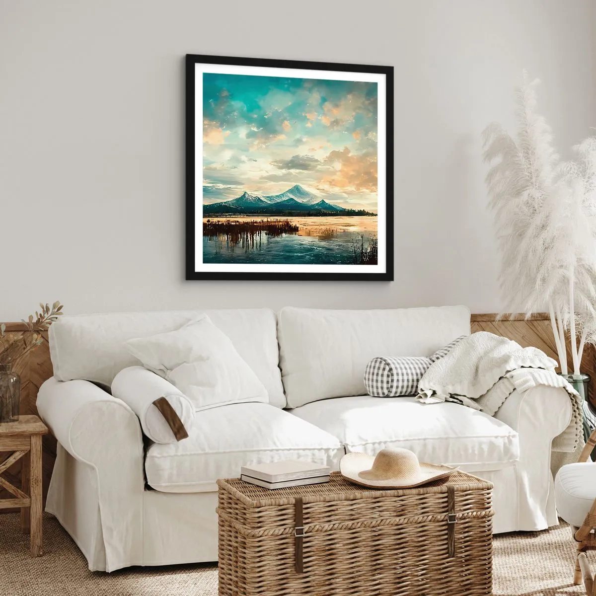 Pôster com moldura preta - Sob a proteção do céu - 50x50 cm