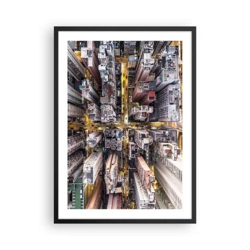 Pôster com moldura preta - Vista aérea da cidade à noite - 50x70cm - Saudações de Hong Kong - Decoração de parede moderna para a sala de estar e quarto ARTTOR