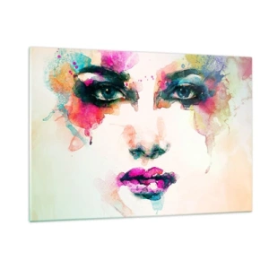 Quadro em vidro - Retrato pintado com o arco-íris - 120x80 cm