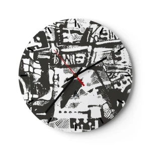Relógio de parede - Relógio em vidro - Padrão abstrato preto e branco com formas geométricas - 30x30cm - Ordem ou caos? - Decoração de parede moderna para a sala de estar, cozinha e quarto ARTTOR