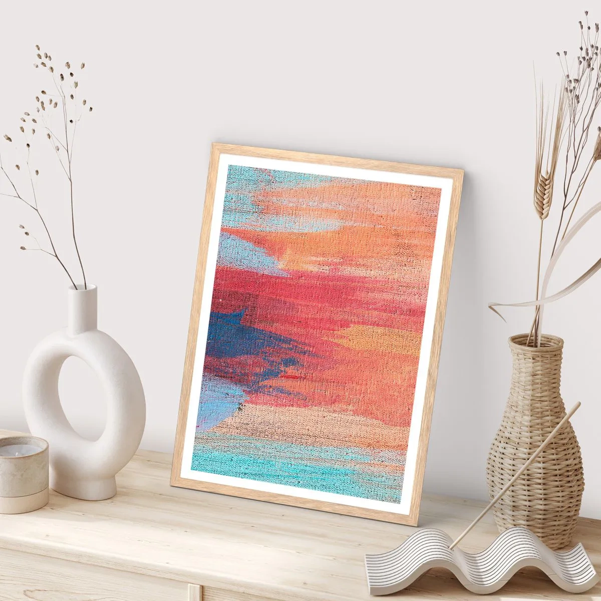 Pôster com moldura de carvalho claro - Flutuar pelo arco-íris - 70x100 cm