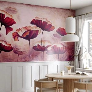 Papel de Parede Autocolante Deluxe Sticker - Pétala vermelha e branca - Abstração, Flores, Pedaço - 100x70 cm
