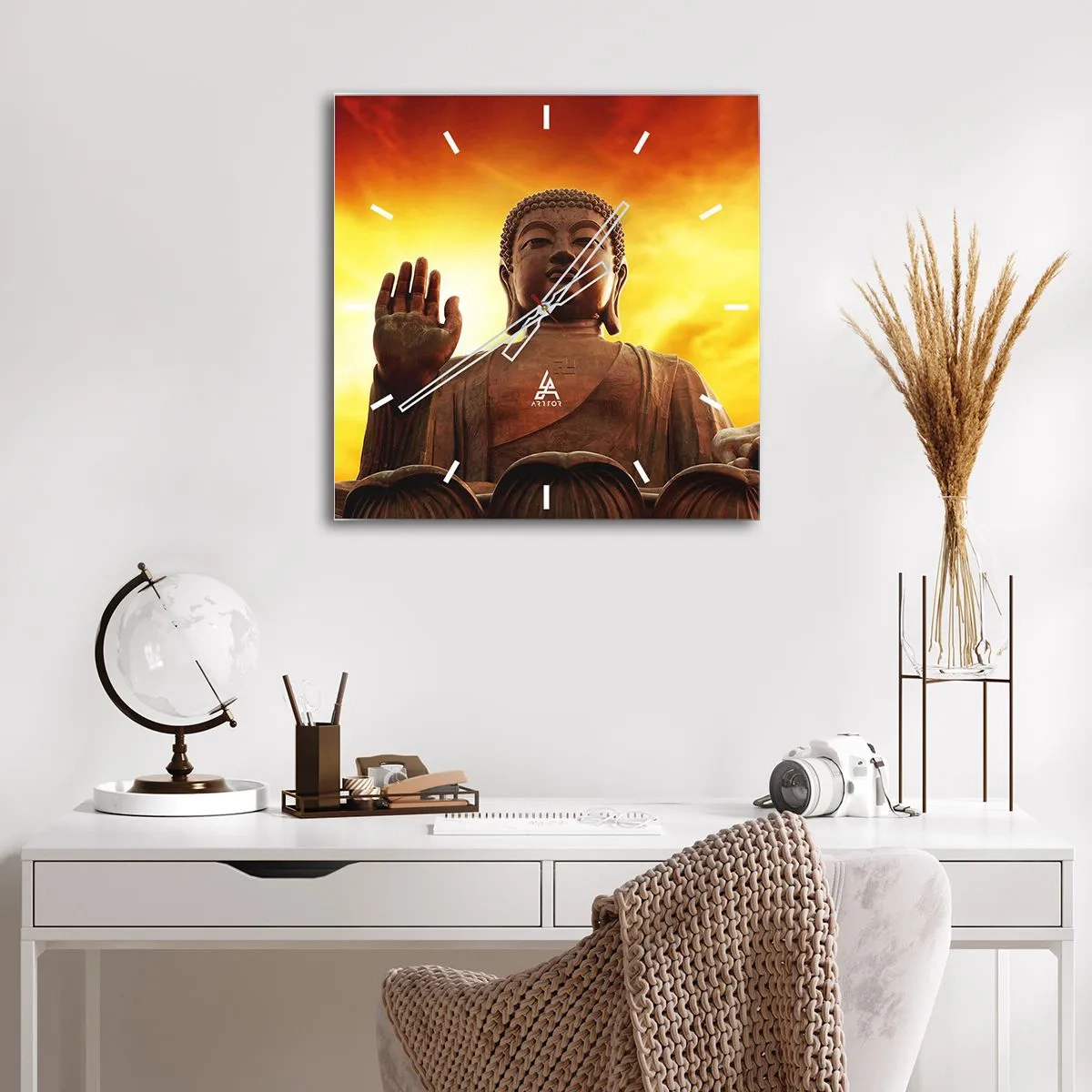 Relógio de parede - Relógio em vidro - Paz do mundo - 40x40 cm