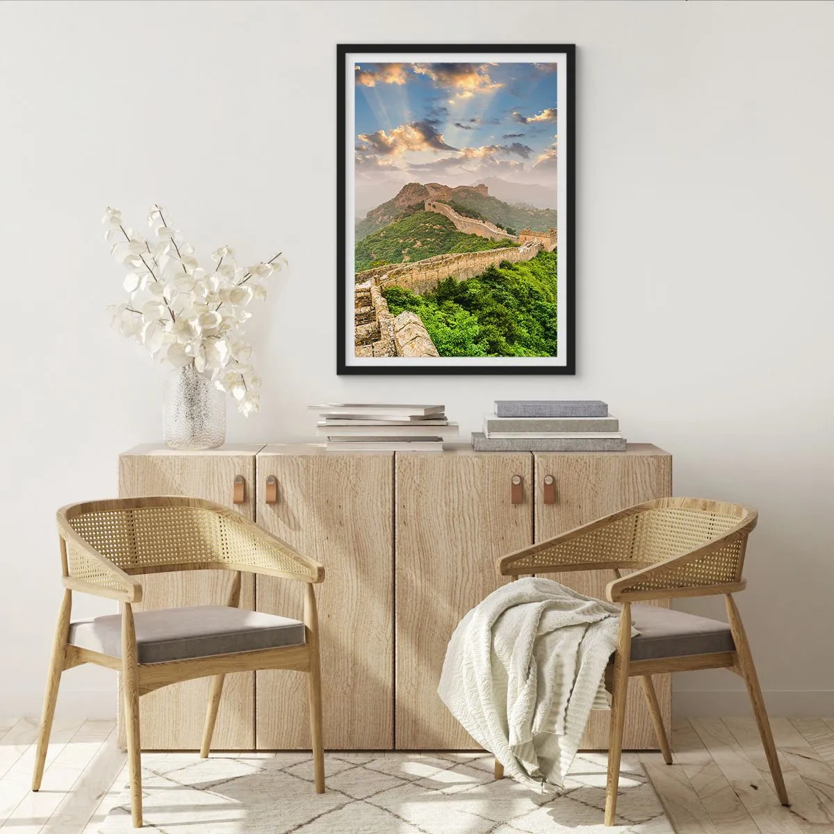 Pôster com moldura preta - A Grande Muralha da China sob a luz pitoresca do pôr do sol - 50x70cm - Grandeza eterna - Decoração de parede moderna para a sala de estar e quarto ARTTOR