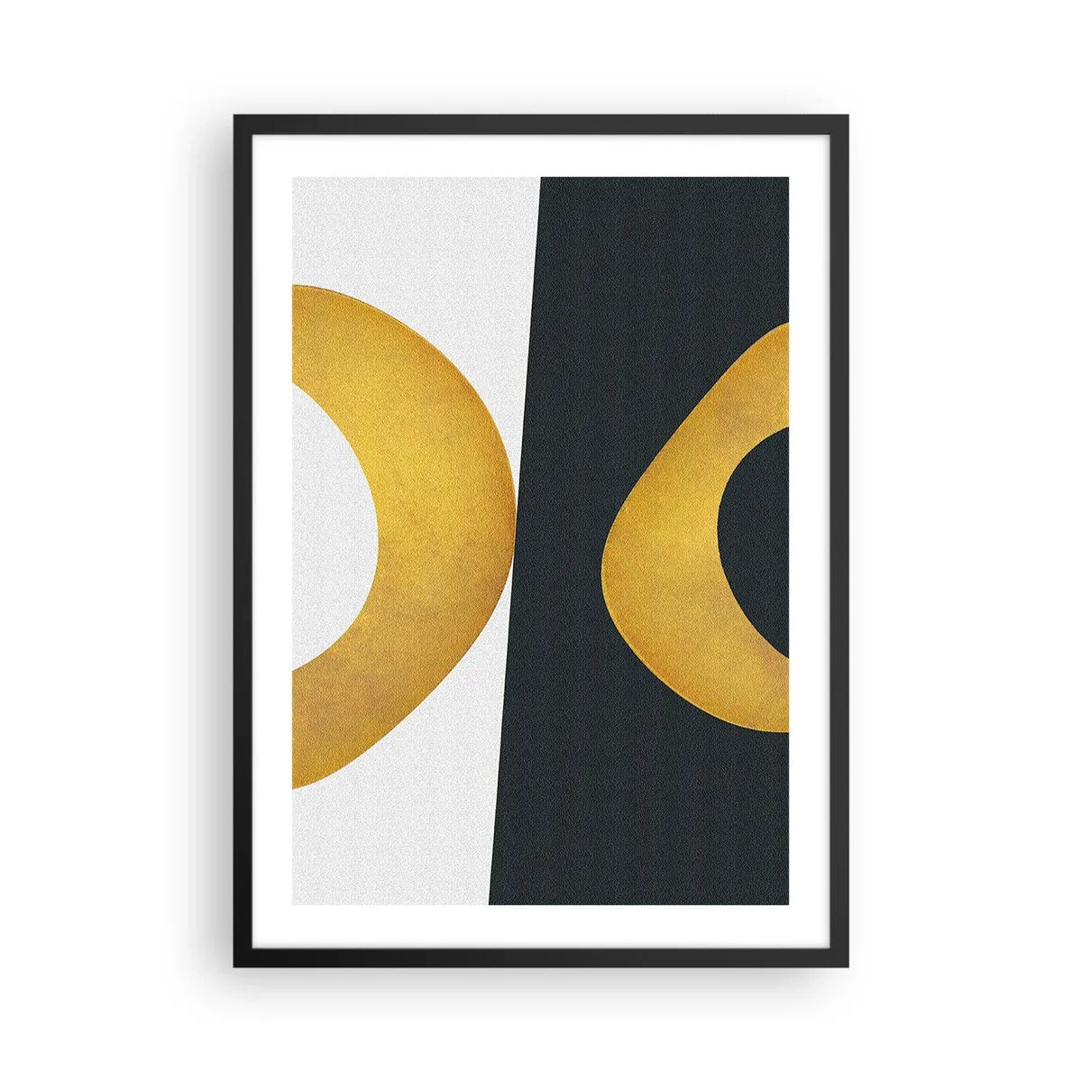 Pôster com moldura preta - Uma composição abstrata com formas dominantes em dourado e verde escuro. - 50x70cm - Primeiro: ouro - Decoração de parede moderna para a sala de estar e quarto ARTTOR