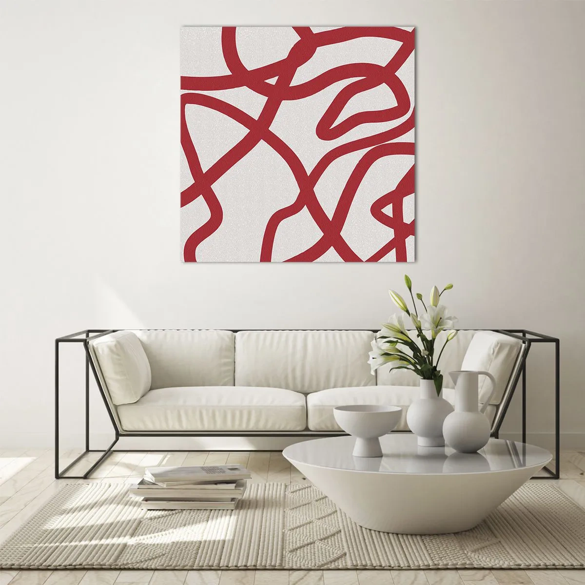 Quadro em vidro - Vermelho em branco - 40x40 cm