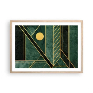 Pôster com moldura de carvalho claro - A dinâmica do ouro e do azul - 70x50 cm