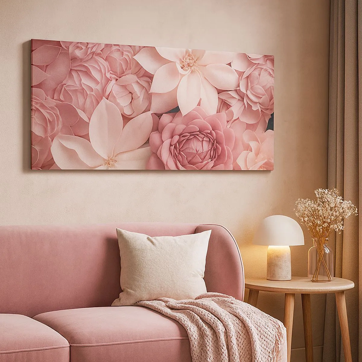 Quadro em tela - Em pétalas rosa - 100x40 cm