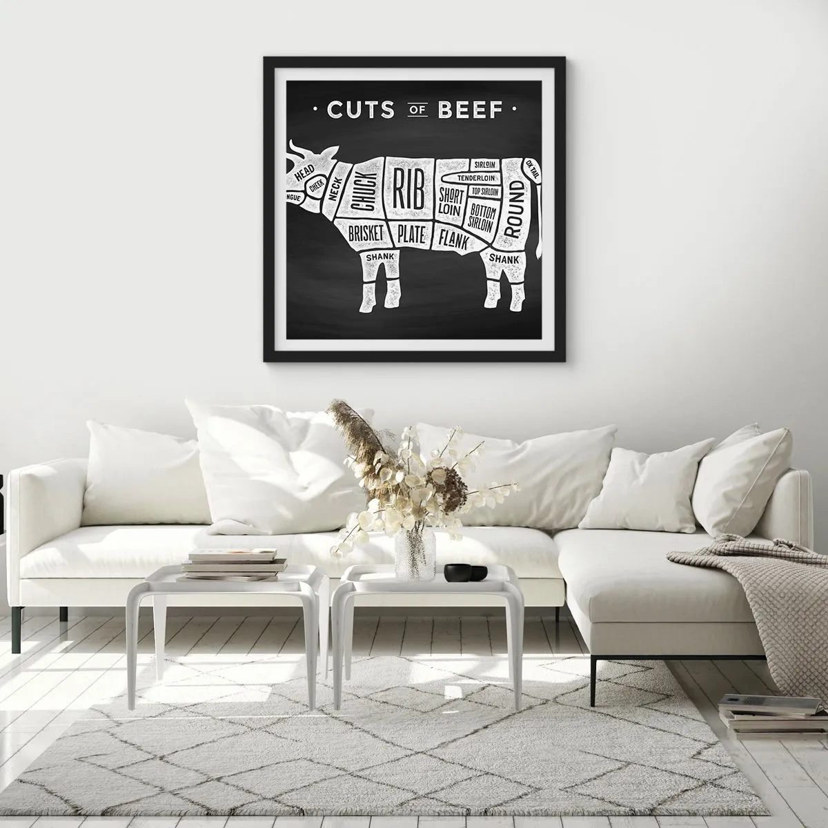 Pôster com moldura preta - Cartilha do talhante - 60x60 cm