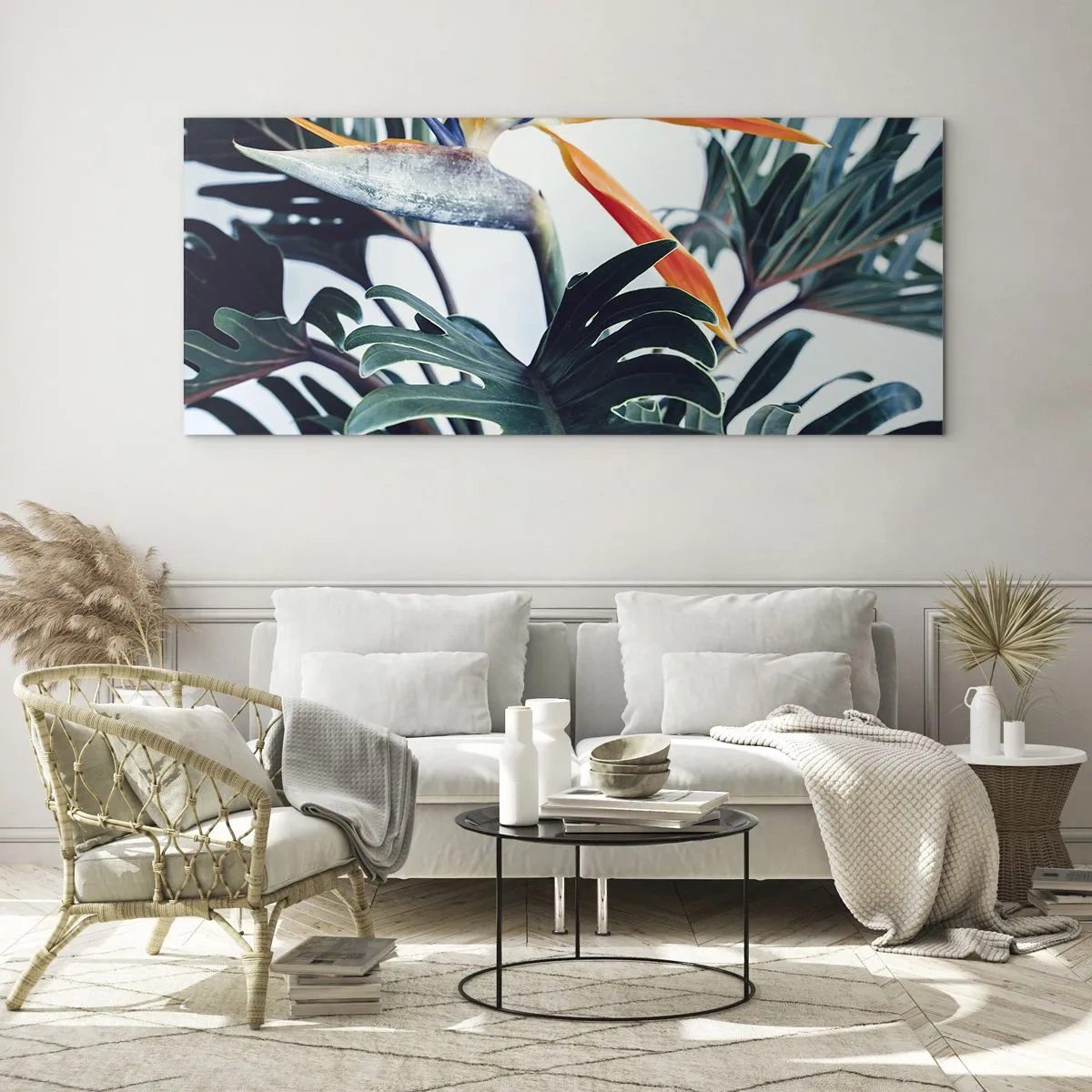 Quadro em vidro - Arbusto de passarinho - 100x40 cm
