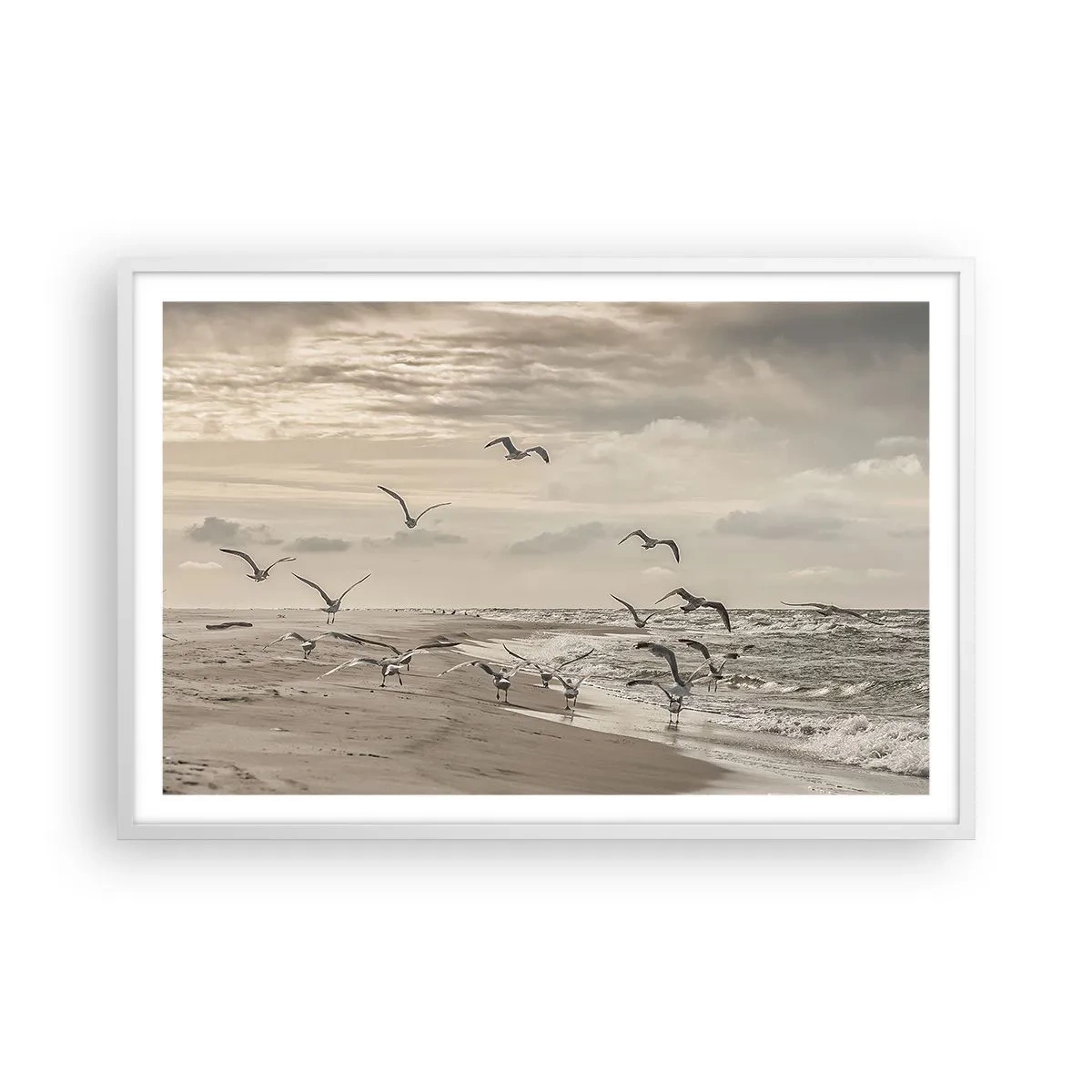 Pôster em moldura branca - O som do mar, o canto dos pássaros - 91x61 cm