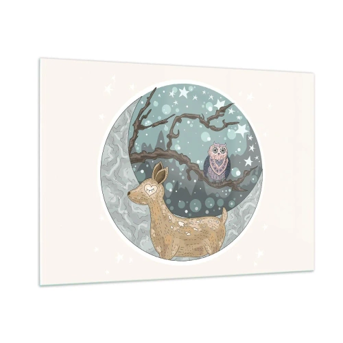 Quadro em vidro - Noite na floresta como em um conto de fadas - 100x70 cm