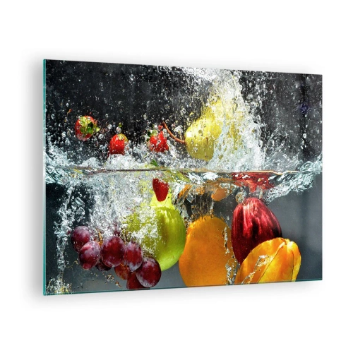 Quadro em vidro - Fruta imersa em água com respingos dinâmicos - 70x50cm - Refresco de frutas - Decoração de parede moderna para a sala de estar e quarto ARTTOR