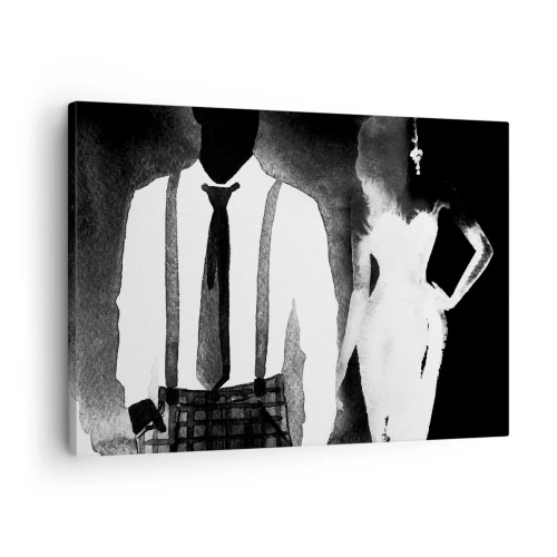 Quadro em tela - Personagens no estilo noir, elegância em preto e branco e mistério - 70x50cm - Num clima noir - Decoração de parede moderna para a sala de estar e quarto ARTTOR