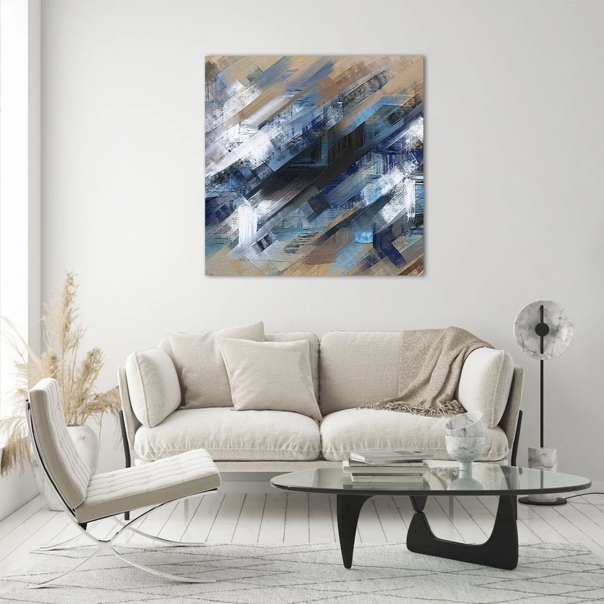 Quadro em vidro - Numa diagonal azul - 30x30 cm