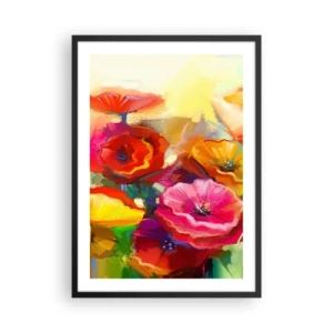 Pôster com moldura preta - Papoulas coloridas em um fundo abstrato - 50x70cm - Não só vermelho - Decoração de parede moderna para a sala de estar e quarto ARTTOR