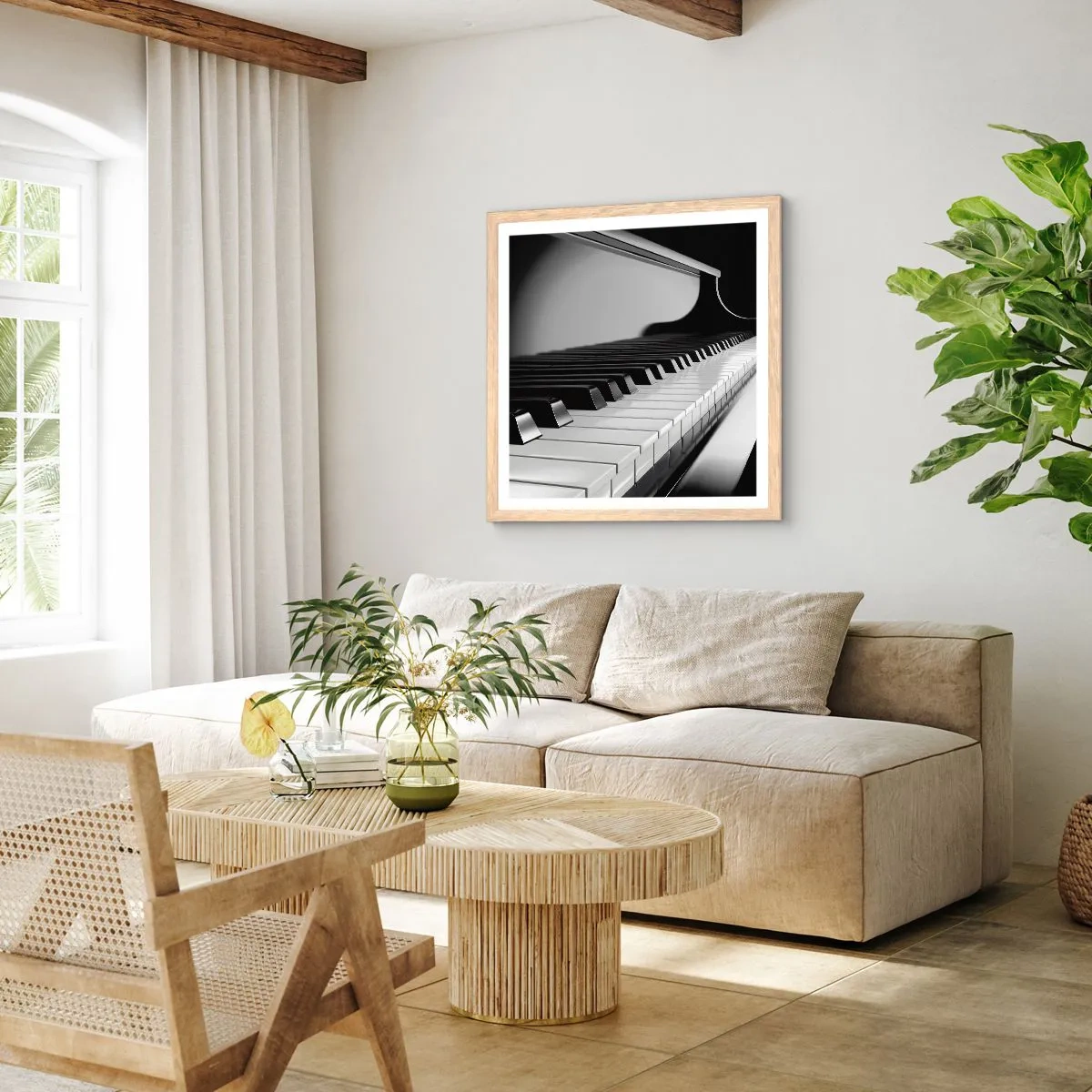 Pôster com moldura de carvalho claro - Harmonia de formas e cores - 60x60 cm
