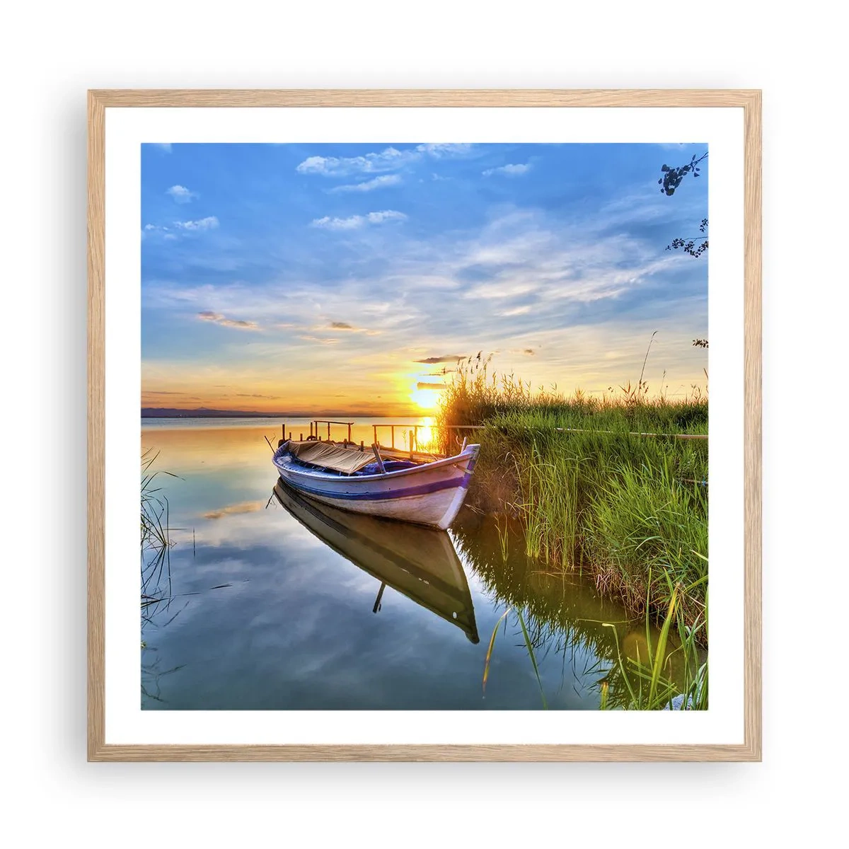 Pôster com moldura de carvalho claro - Enseada de sonhos realizados - 60x60 cm