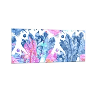 Quadro em vidro - Plumas em rosa e azul - 100x40 cm