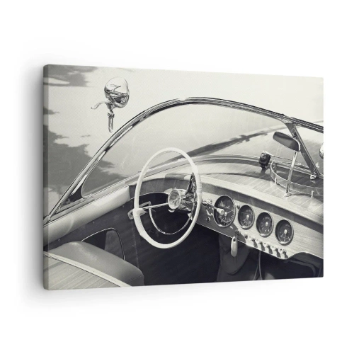 Quadro em tela - Interior de carro clássico em estilo monocromático - 70x50cm - Tempo para os ricos - Decoração de parede moderna para a sala de estar e quarto ARTTOR