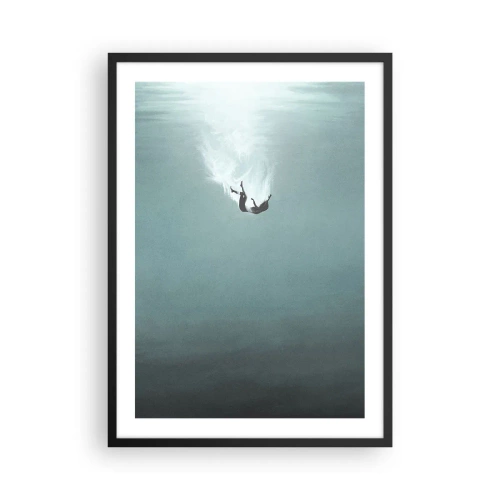 Pôster com moldura preta - Silhueta de um homem caindo nas profundezas da água - 50x70cm - Nos braços do oceano - Decoração de parede moderna para a sala de estar e quarto ARTTOR