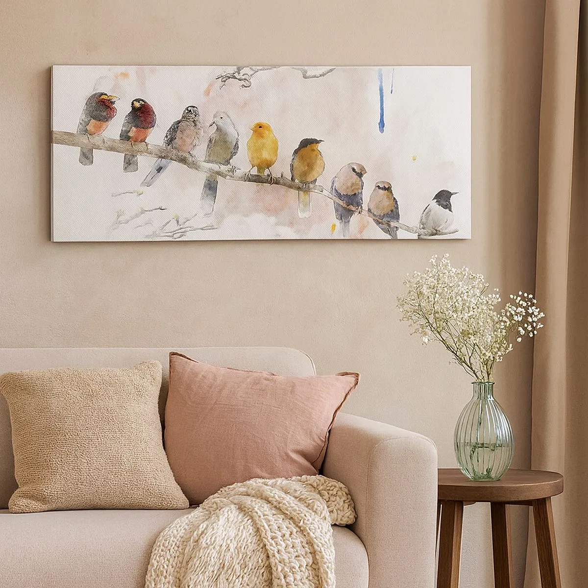 Quadro em tela - Reunião alada - 100x40 cm