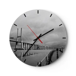 Relógio de parede - Relógio em vidro - Uma ponte com um ciclista no caminho em um dia chuvoso - 30x30cm - Cada um com o que merece - Decoração de parede moderna para a sala de estar, cozinha e quarto ARTTOR