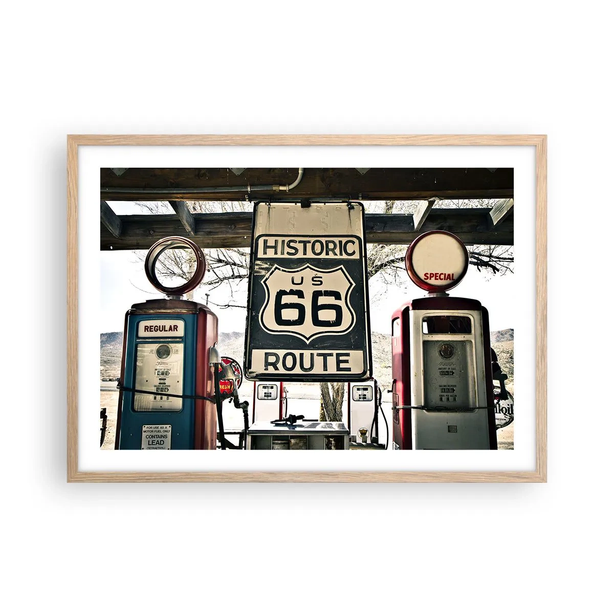 Pôster com moldura de carvalho claro - Viagens retro americanas - 70x50 cm