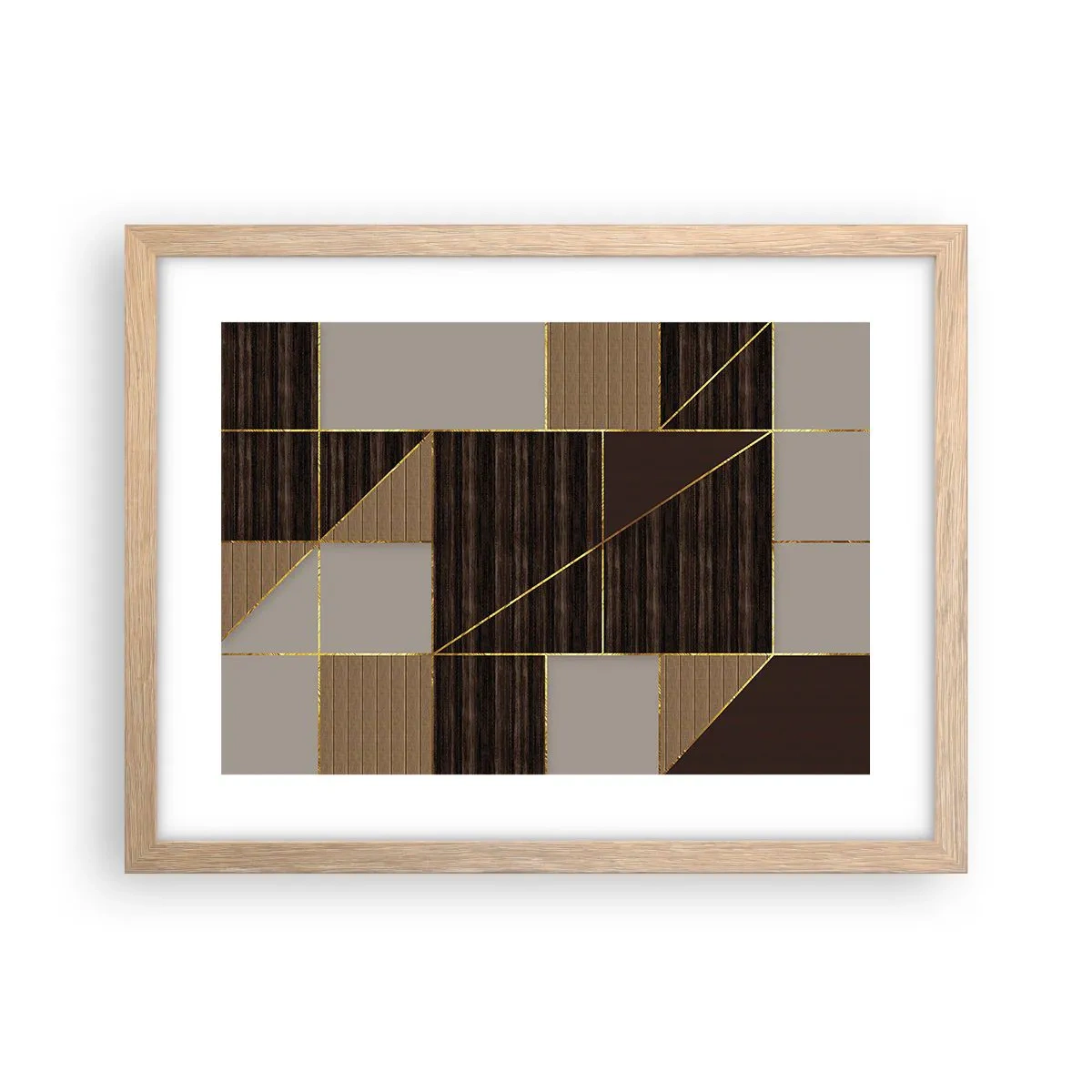 Pôster com moldura de carvalho claro - Mosaico de bronzes e ouro - 40x30 cm