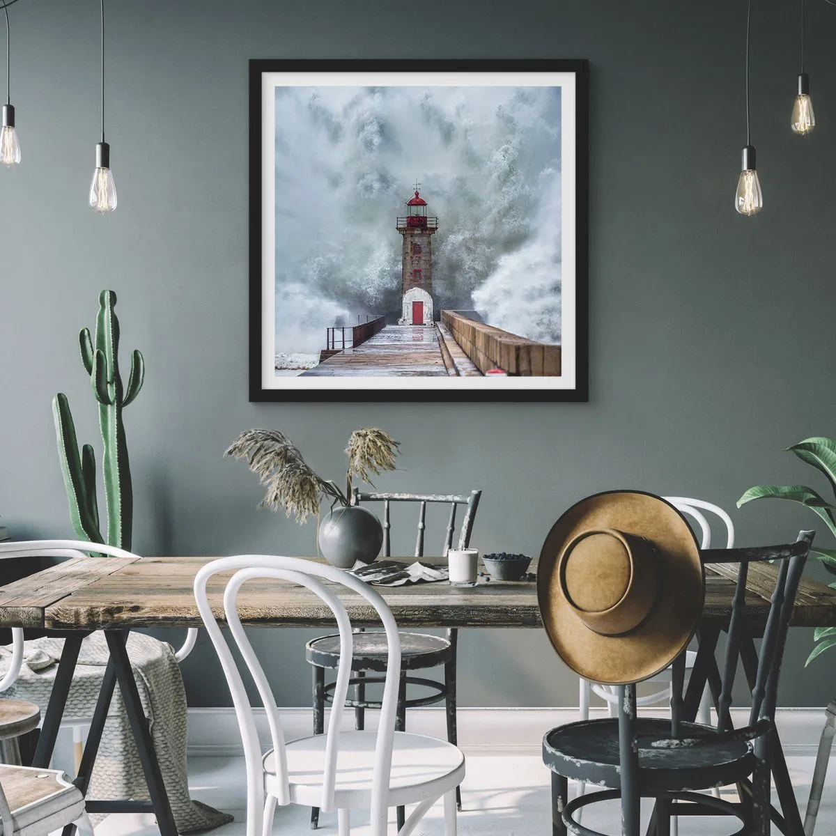 Pôster com moldura preta - O rugido das águas, o som do vento - 30x30 cm