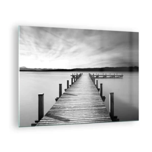 Quadro em vidro - Um cais de madeira leva à distância através de um lago calmo - 70x50cm - A fonte da tranquilidade - Decoração de parede moderna para a sala de estar e quarto ARTTOR