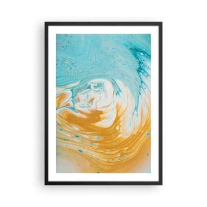 Pôster com moldura preta - Redemoinho abstrato em tons de azul e laranja - 50x70cm - Vórtice em pastel - Decoração de parede moderna para a sala de estar e quarto ARTTOR