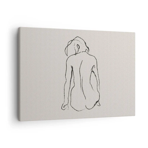 Quadro em tela - Um esboço sutil da silhueta de uma menina vista de trás - 70x50cm - Nu de rapariga - Decoração de parede moderna para a sala de estar e quarto ARTTOR