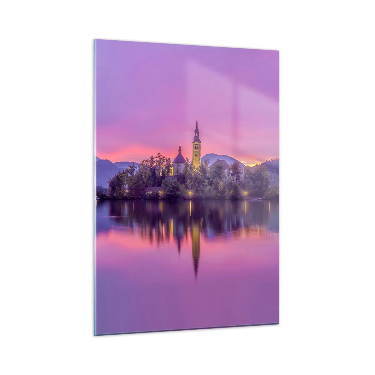 Quadro em vidro - Ilha de conto de fadas ao anoitecer - 50x70 cm