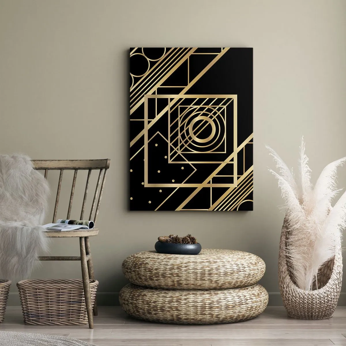 Quadro em tela - Geometria dourada - 50x70 cm