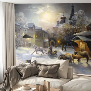 Papel de parede personalizado Premium Sand - A magia do inverno russo - Paisagem, Vila, Inverno no campo