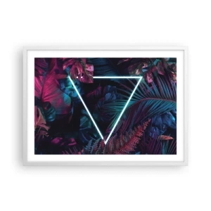 Pôster em moldura branca - Jardim estilo discoteca - 70x50 cm